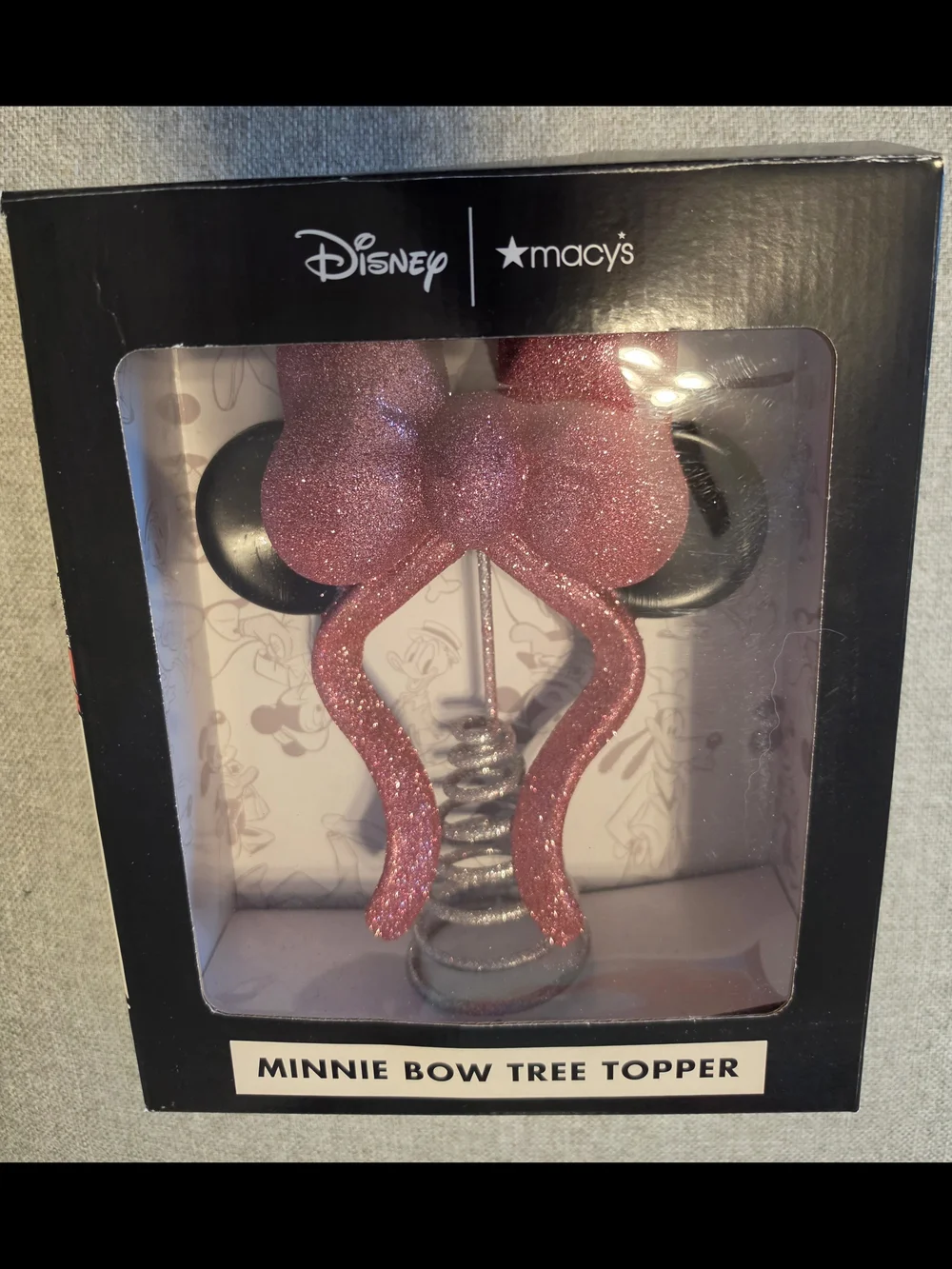 Disney Minnie Bow Tree Topper - Pink Glitter with Black Ears